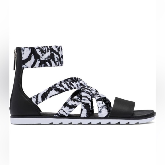 Sorel Ella II Ankle Strap Sandal Black & White - Picture 2 of 6